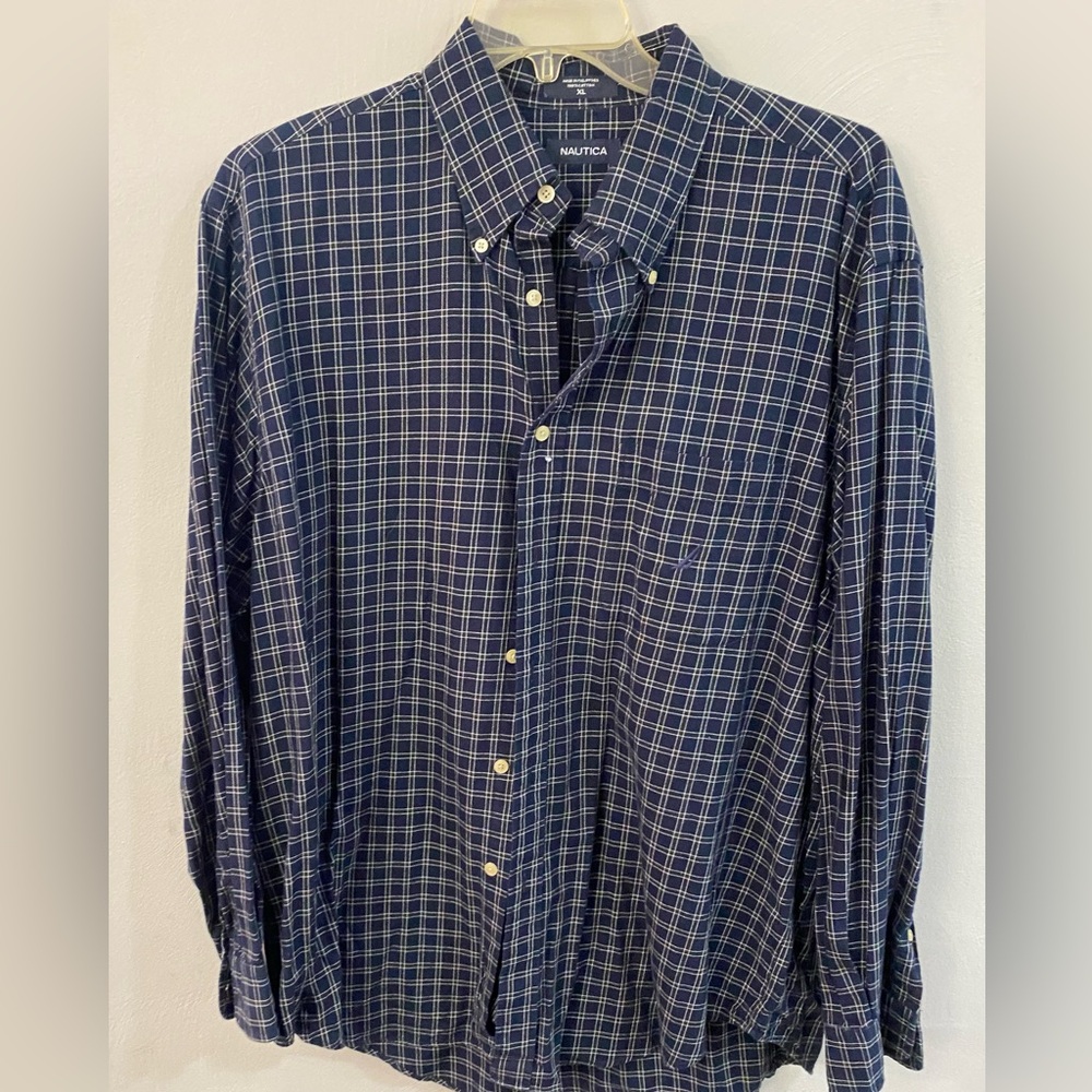 Nautica plaid shirt long sleeve base color blue XL